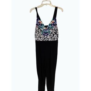 Nicole Miller Alha Paradise Black Floral Jumpsuit Medium NWT